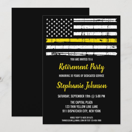 Police 911 Rückführung der Spediteure dünne gelbe Einladung (Vorne/Hinten)