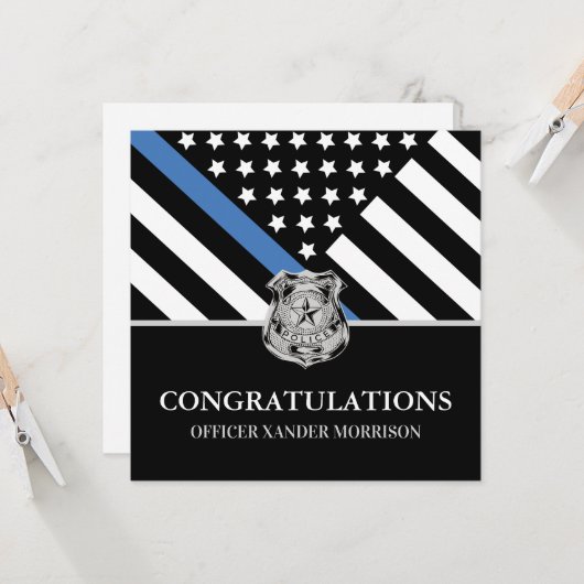 Police Abschluss Blue Line Flag Herzlichen Glückwu Karte (Vorderseite/Rückseite Beispiel)