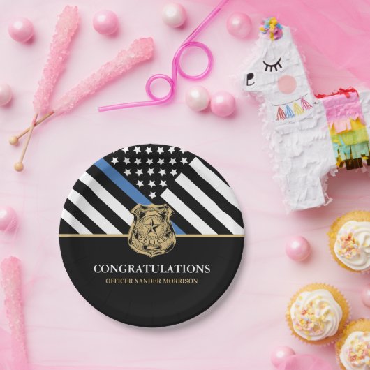 Police Abschluss Blue Line Flag Herzlichen Glückwu Pappteller (Party)