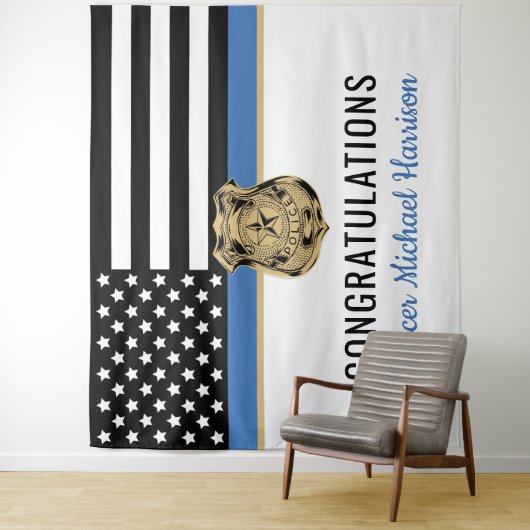 Police Abschluss Blue Line Flag Herzlichen Glückwu Wandteppich (Beispiel)