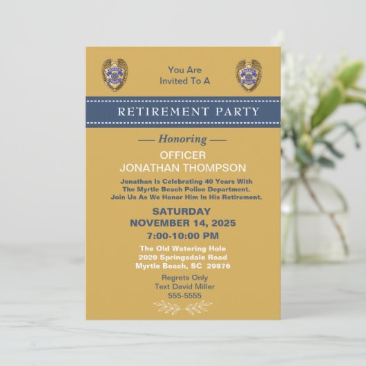 Police Abzeichen Blue Line Gold Rente Einladung (Stehend Vorderseite)
