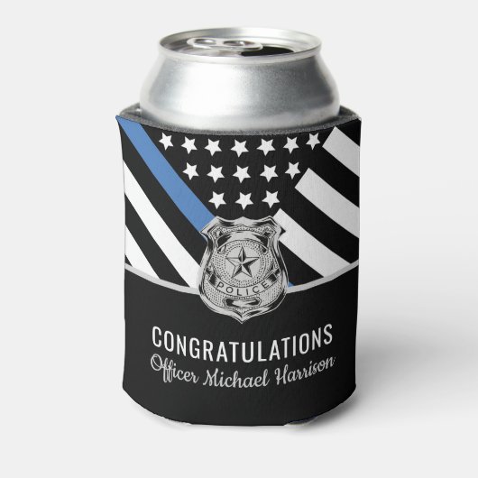 Police Abzeichen Thin Blue Line Academy Abschluss Dosenkühler (Kanne Rückseite)