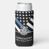 Police Abzeichen Thin Blue Line Academy Abschluss Selters Dosenkühler (Seltzer Rückseite)