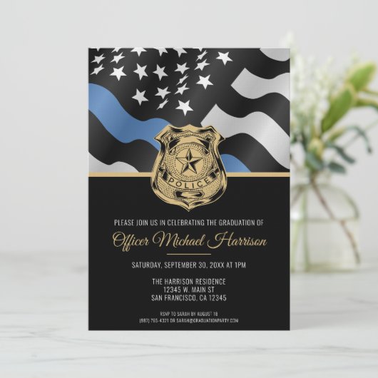 Police Academy Graduation Law Enforcement Flag Einladung (Stehend Vorderseite)