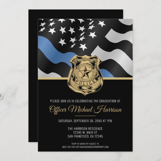 Police Academy Graduation Law Enforcement Flag Einladung (Vorne/Hinten)