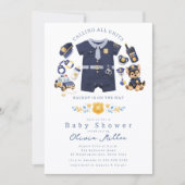 Police Baby Shower Invitation Blue Stripe Einladung (Vorderseite)