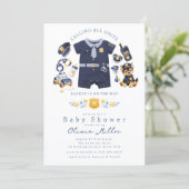 Police Baby Shower Invitation Blue Stripe Einladung (Stehend Vorderseite)