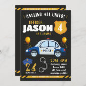 Police Black Invitation for Birthday Party Cops Einladung (Vorne/Hinten)
