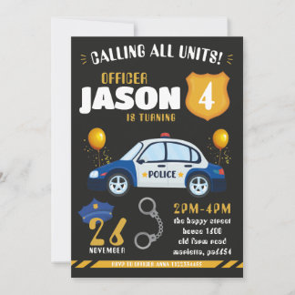 Police Black Invitation for Birthday Party Cops Einladung