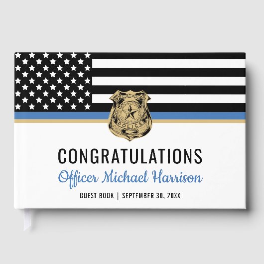 Police Blue Line Flag Herzlichen Glückwunsch Absch Gästebuch (Vorderseite)