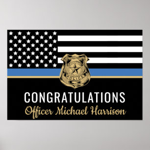 Police Blue Line Flag Herzlichen Glückwunsch Absch Poster
