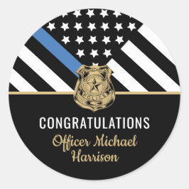 Police Blue Line Flag Herzlichen Glückwunsch Absch Runder Aufkleber