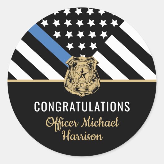 Police Blue Line Flag Herzlichen Glückwunsch Absch Runder Aufkleber (Vorderseite)