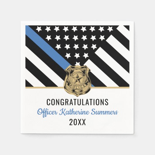 Police Blue Line Flag Herzlichen Glückwunsch Absch Serviette (Vorderseite)