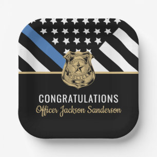 Police Blue Line Flag Herzlichen Glückwunsch Ruhe Pappteller