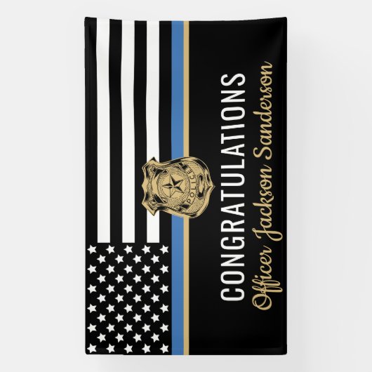 Police Blue Line Flag Herzlichen Glückwunsch Ruhes Banner (Vertikal)