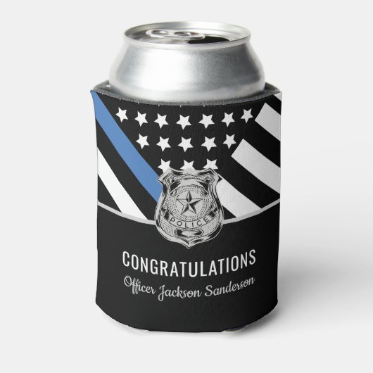 Police Blue Line Flag Herzlichen Glückwunsch Ruhes Dosenkühler (Kanne Rückseite)
