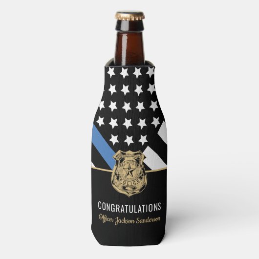 Police Blue Line Flag Herzlichen Glückwunsch Ruhes Flaschenkühler (Flaschenvorderseite)