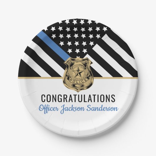 Police Blue Line Flag Herzlichen Glückwunsch Ruhes Pappteller (Vorderseite)