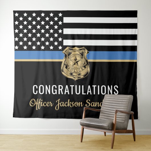 Police Blue Line Flag Herzlichen Glückwunsch Ruhes Wandteppich (Beispiel (Horizontal))