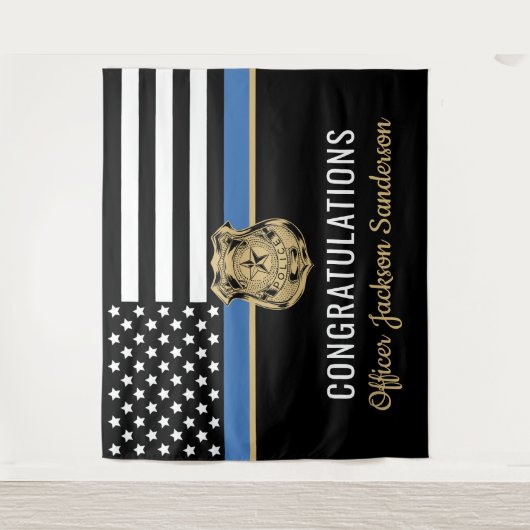 Police Blue Line Flag Herzlichen Glückwunsch Ruhes Wandteppich (Vorderseite)