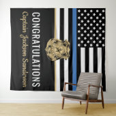 Police Blue Line Flag Herzlichen Glückwunsch Ruhes Wandteppich (Beispiel (Horizontal))