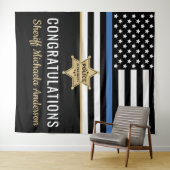 Police Blue Line Flag Herzlichen Glückwunsch Ruhes Wandteppich (Beispiel (Horizontal))
