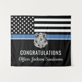 Police Blue Line Flag Herzlichen Glückwunsch Ruhes Wandteppich