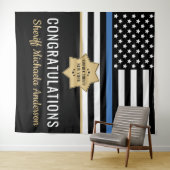 Police Blue Line Flag Herzlichen Glückwunsch Ruhes Wandteppich (Beispiel (Horizontal))