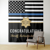 Police Blue Line Flag Herzlichen Glückwunsch Ruhes Wandteppich (Beispiel)