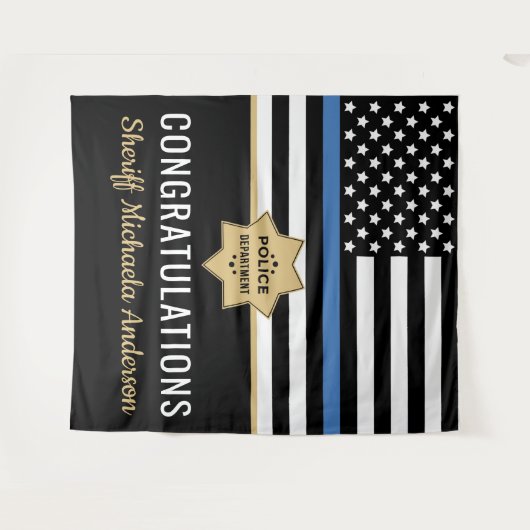 Police Blue Line Flag Herzlichen Glückwunsch Ruhes Wandteppich (Vorderseite (Horizontal))