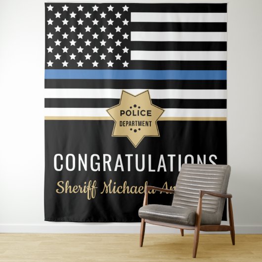 Police Blue Line Flag Herzlichen Glückwunsch Ruhes Wandteppich (Beispiel)