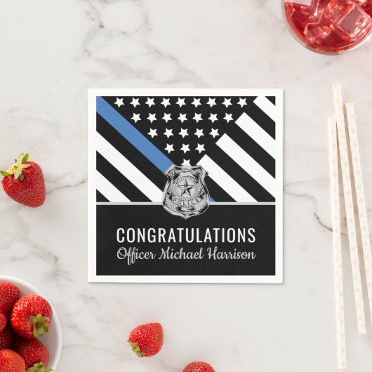 Police Blue Line Gratulation Graduation Party Serviette (Beispiel)