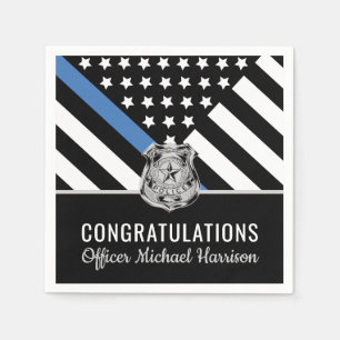 Police Blue Line Gratulation Graduation Party Serviette