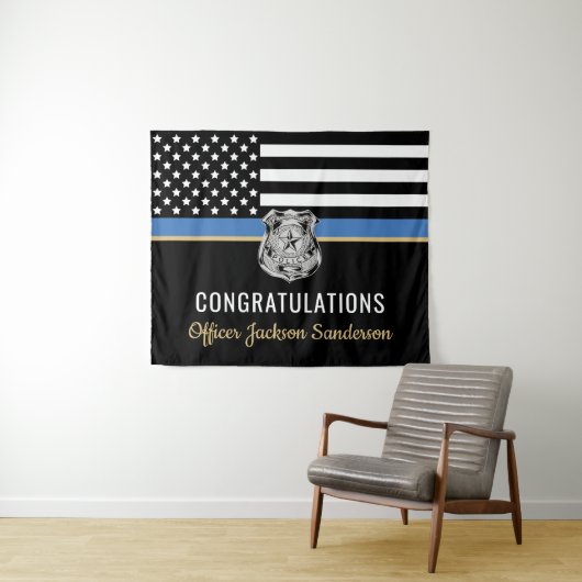 Police Blue Line Herzlichen Glückwunsch Ruhestand Wandteppich (Beispiel (Horizontal))