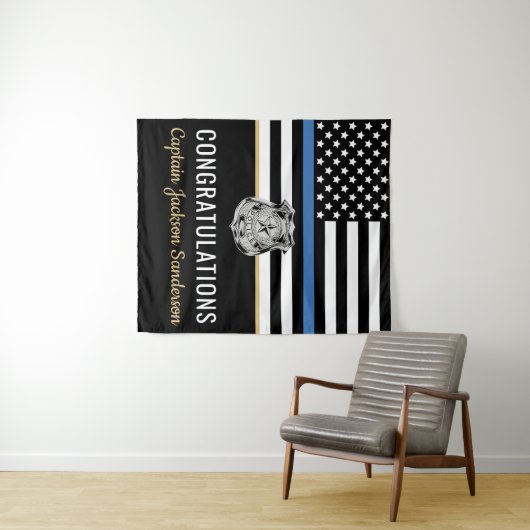 Police Blue Line Pensionierung Herzlichen Glückwun Wandteppich (Beispiel (Horizontal))