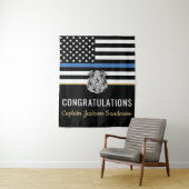 Police Blue Line Pensionierung Herzlichen Glückwun Wandteppich (Beispiel)