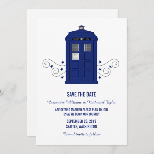 Police Box Save the Date Einladung v3 (Vorne/Hinten)