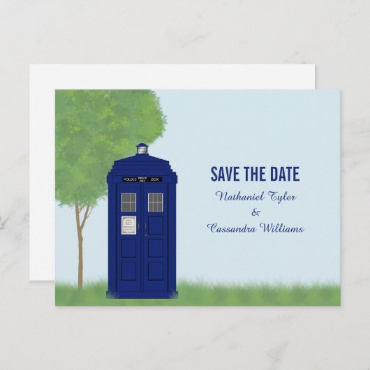 Police Box Save the Date Postcard v4 Ankündigungspostkarte (Vorne/Hinten)