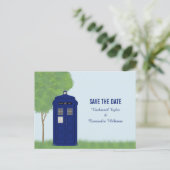 Police Box Save the Date Postcard v4 Ankündigungspostkarte (Stehend Vorderseite)