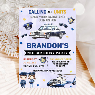 Police Boy 2. Geburtstag Party Einladung