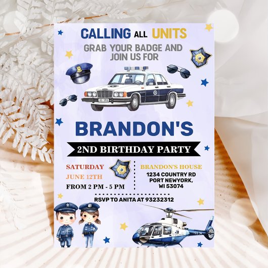 Police Boy 2. Geburtstag Party Einladung