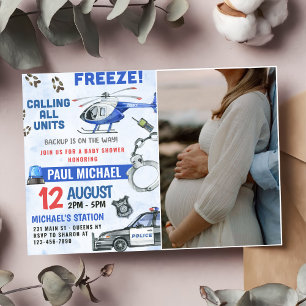 Police Boy Baby Dusche Party Foto Einladung