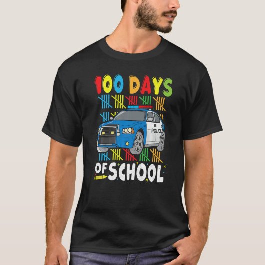 Police Car 100 Days of School for Teachers Boys Ki T-Shirt (Vorderseite)