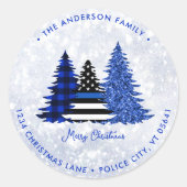 Police Christmas Blue Holiday Tree Rücksendeadress Runder Aufkleber (Vorderseite)