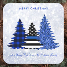 Police Christmas Blue Karierter Glitzer Tree Festl