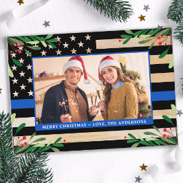 Police Christmas Custom Foto Blue American Flag Feiertagskarte