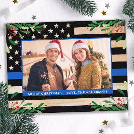 Police Christmas Custom Foto Blue American Flag Feiertagspostkarte