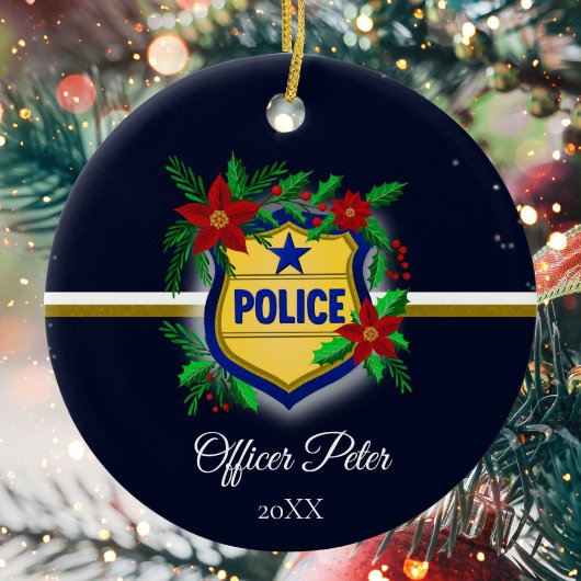 Police Christmas Elegant Holiday Party Keramik Ornament
