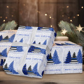 Police Christmas Thin Blue Line Karierter Glitzer Geschenkpapier